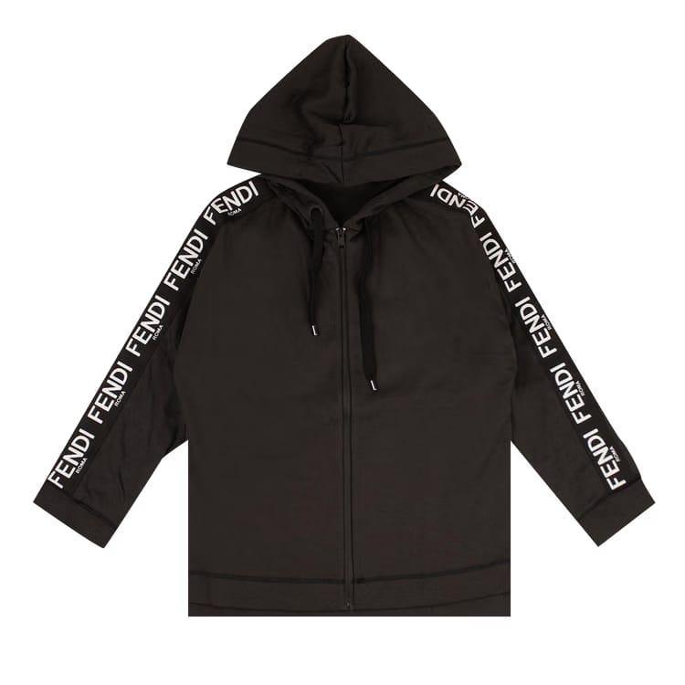 Fendi Logo Stripe Hoodie Grey