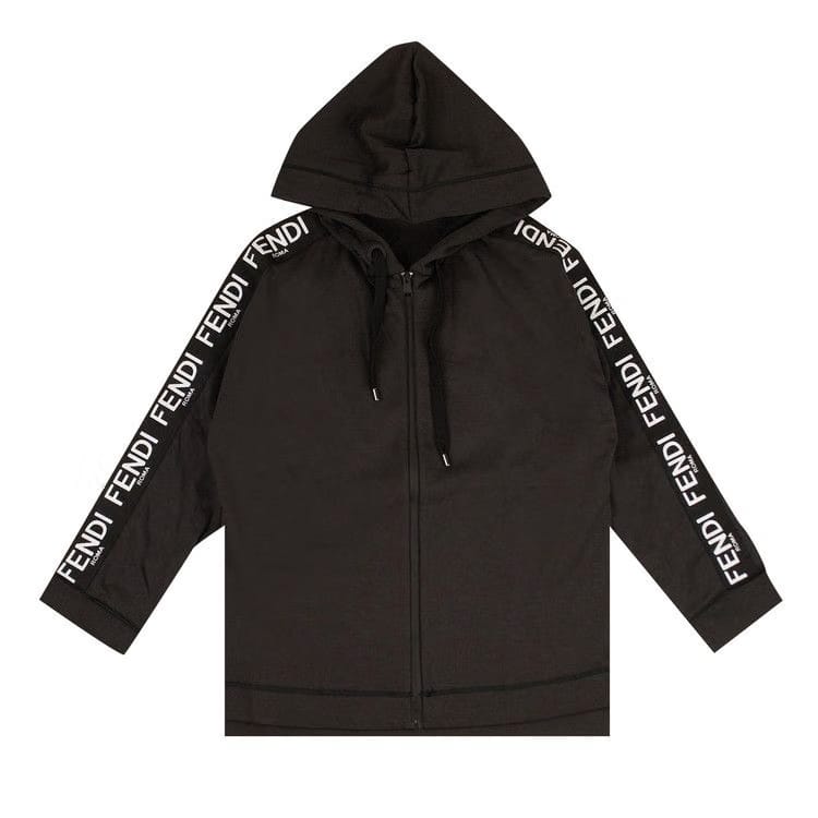 Fendi Logo Stripe Hoodie Grey