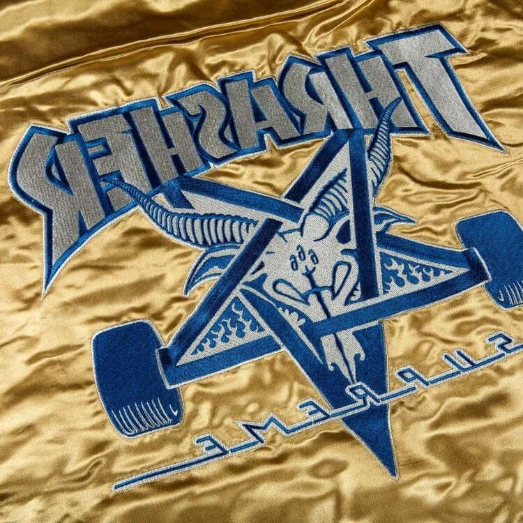 Supreme x Thrasher Satin Varsity Jacket Gold