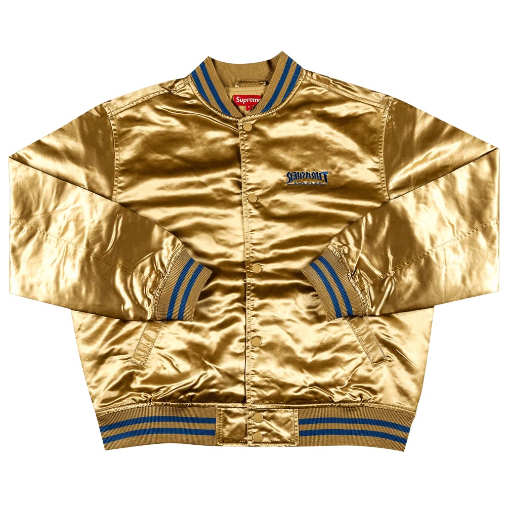 Supreme x Thrasher Satin Varsity Jacket Gold