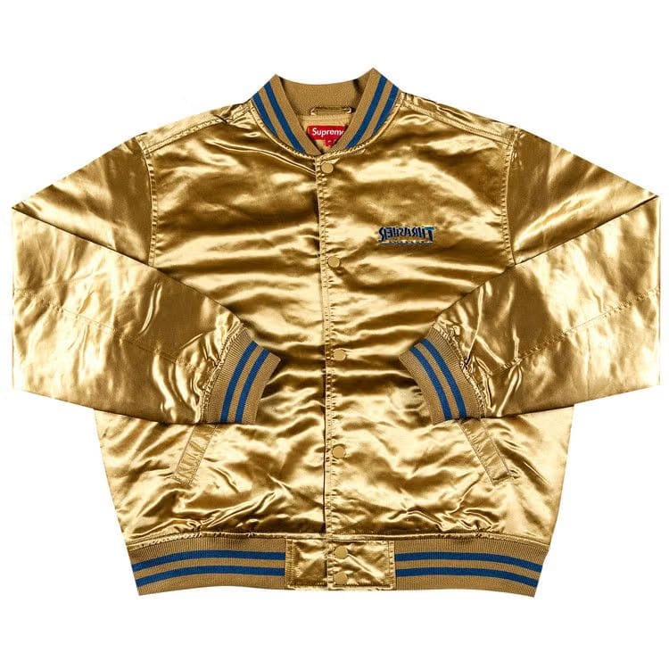 Supreme x Thrasher Satin Varsity Jacket Gold