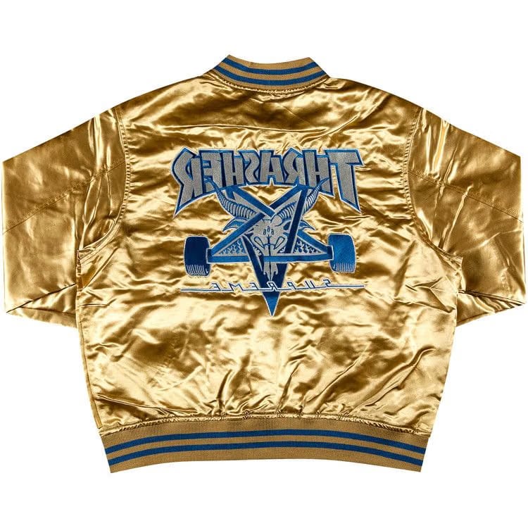 Supreme x Thrasher Satin Varsity Jacket Gold