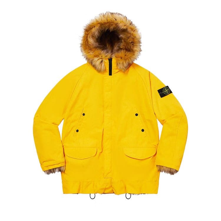 Supreme x Stone Island Formula Steel Reversible Faux Fur Parka Yellow
