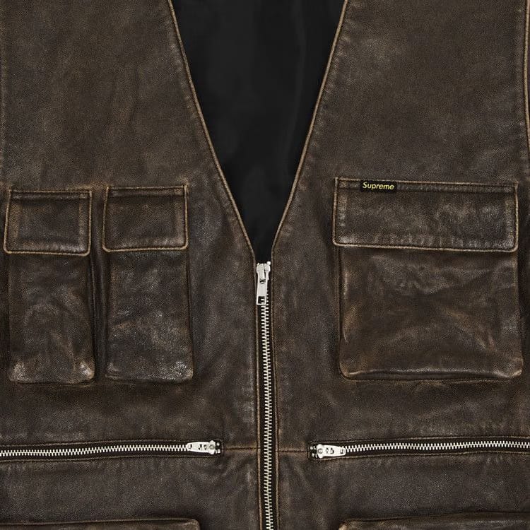 Supreme Leather Cargo Vest Brown