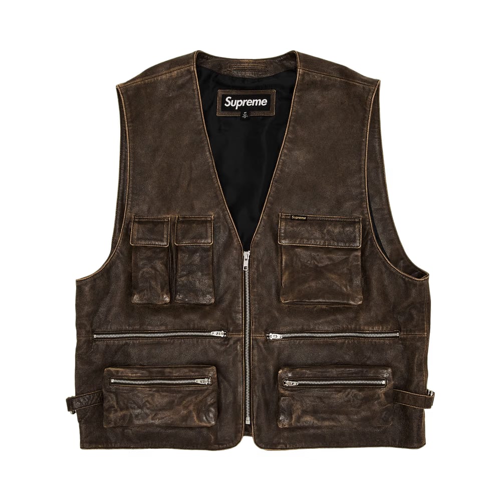 Supreme Leather Cargo Vest Brown