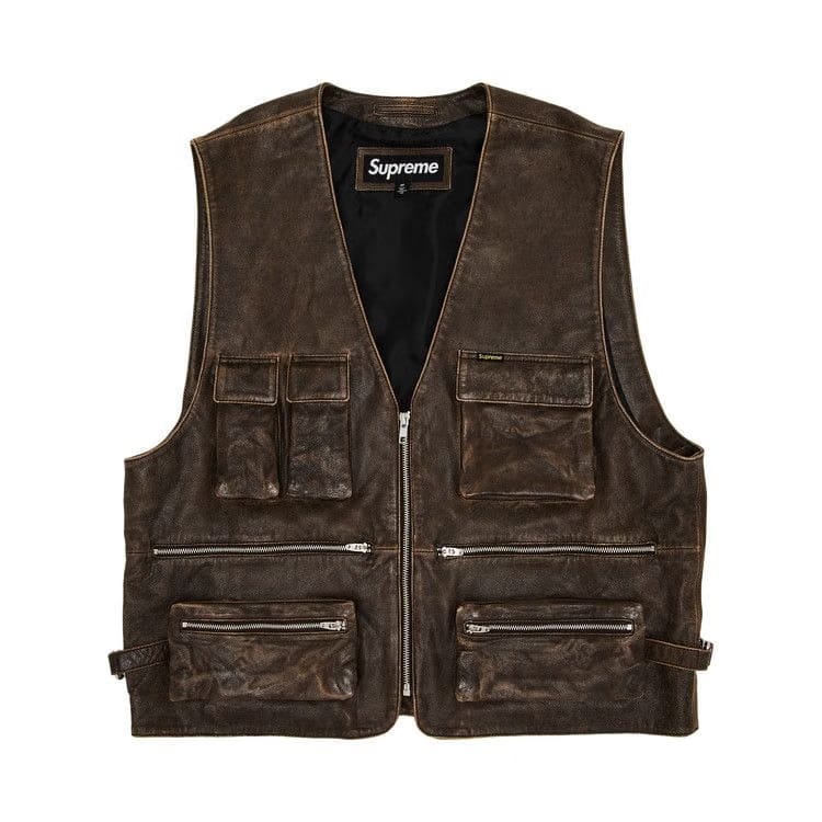 Supreme Leather Cargo Vest Brown