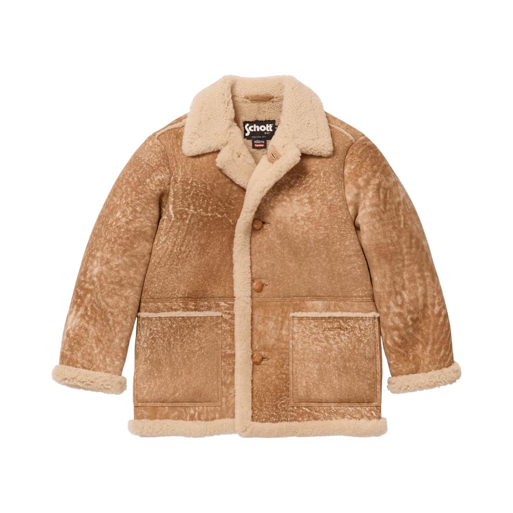 Supreme x Schott Shearling Coat Tan
