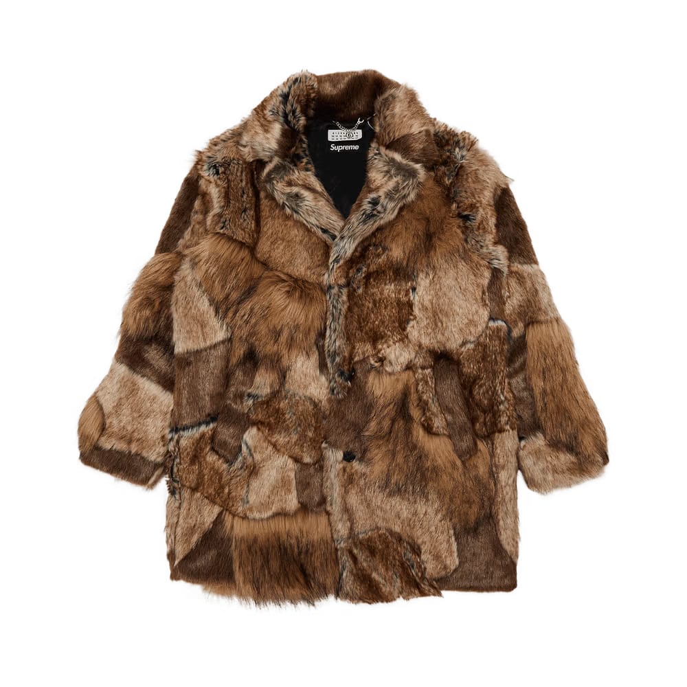 Supreme x MM6 Maison Margiela Patchwork Faux Fur Coat Brown