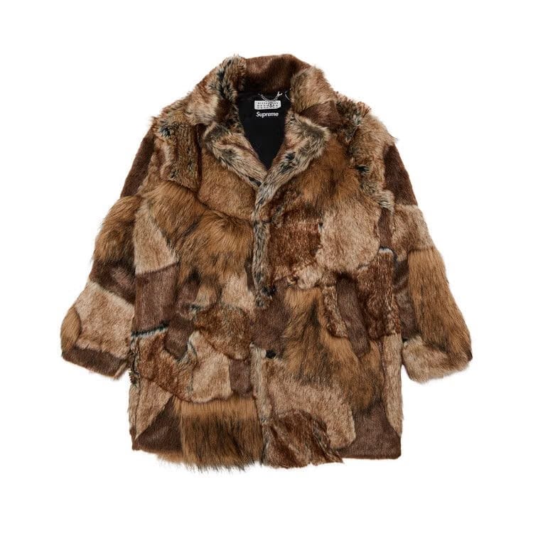 Supreme x MM6 Maison Margiela Patchwork Faux Fur Coat Brown