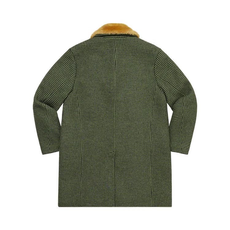 Supreme Fur Collar Car Coat Green Houndstooth