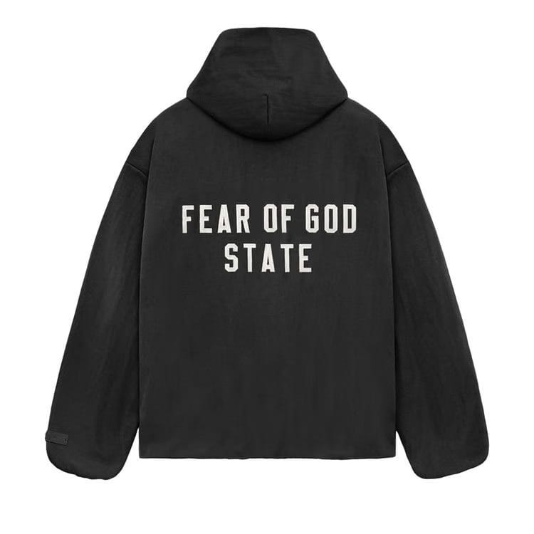 Fear of God Essentials Textured Nylon Hooded Coaches Jacket Black