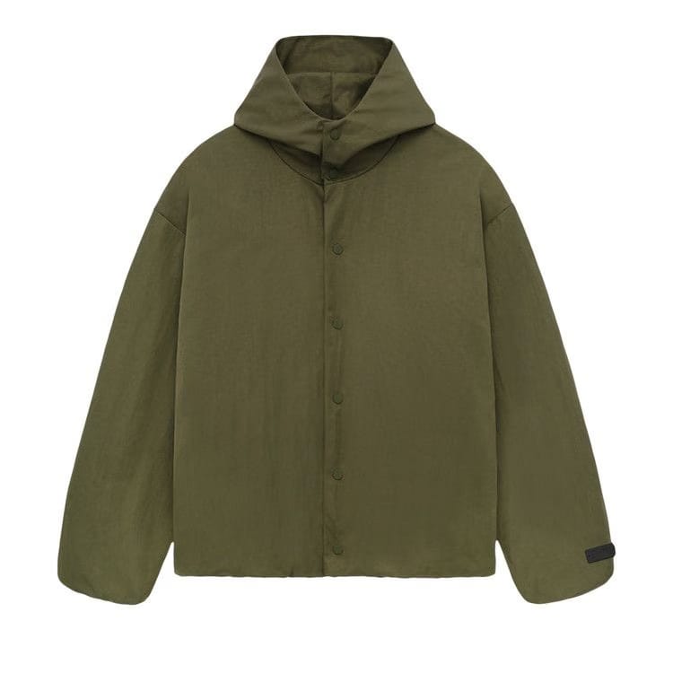 Fear of God Essentials Textured Nylon Hooded Coaches Jacket Military