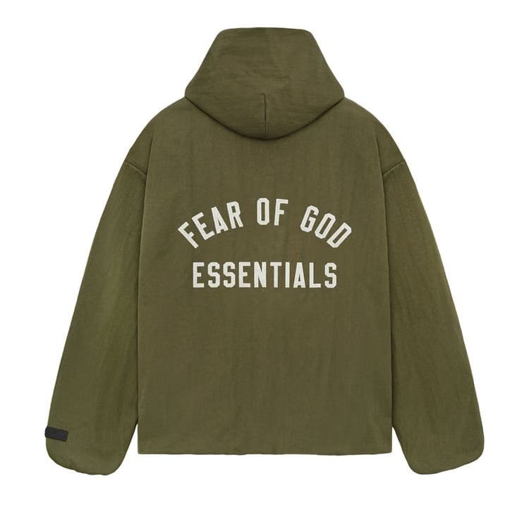 Fear of God Essentials Textured Nylon Hooded Coaches Jacket Military