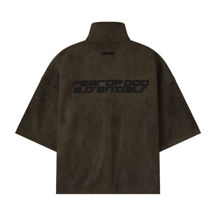 Fear of God Essentials Suede Fleece High Neck 3/4 Sleeve Jacket Brown