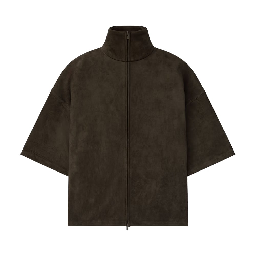 Fear of God Essentials Suede Fleece High Neck 3/4 Sleeve Jacket Brown