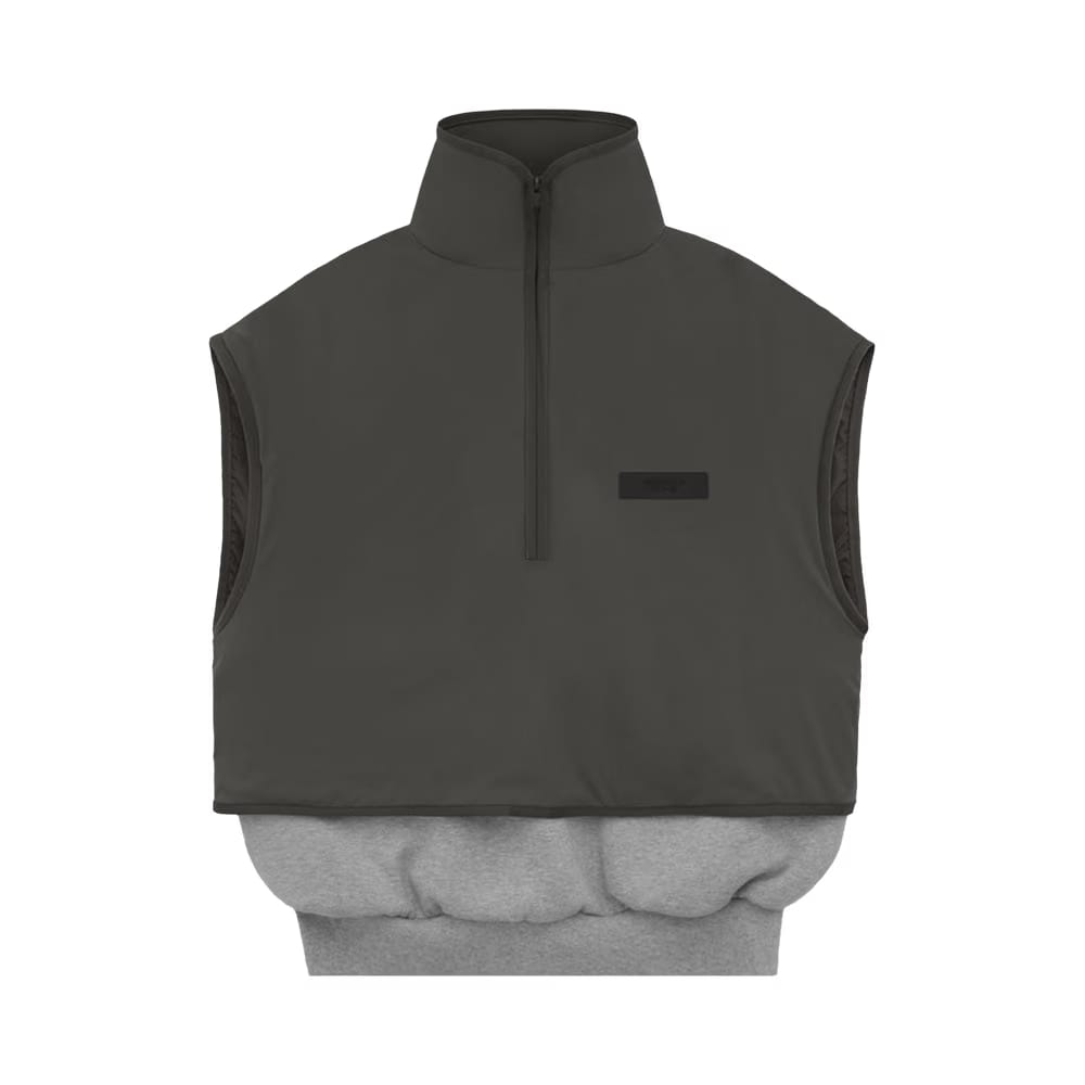 Fear of God Essentials Nylon Fleece Mockneck Vest Dark Heather Oatmeal/Ink