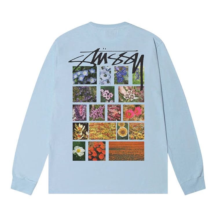 Stussy Flower Grid Pigment Dyed Long-Sleeve T-Shirt Sky Blue