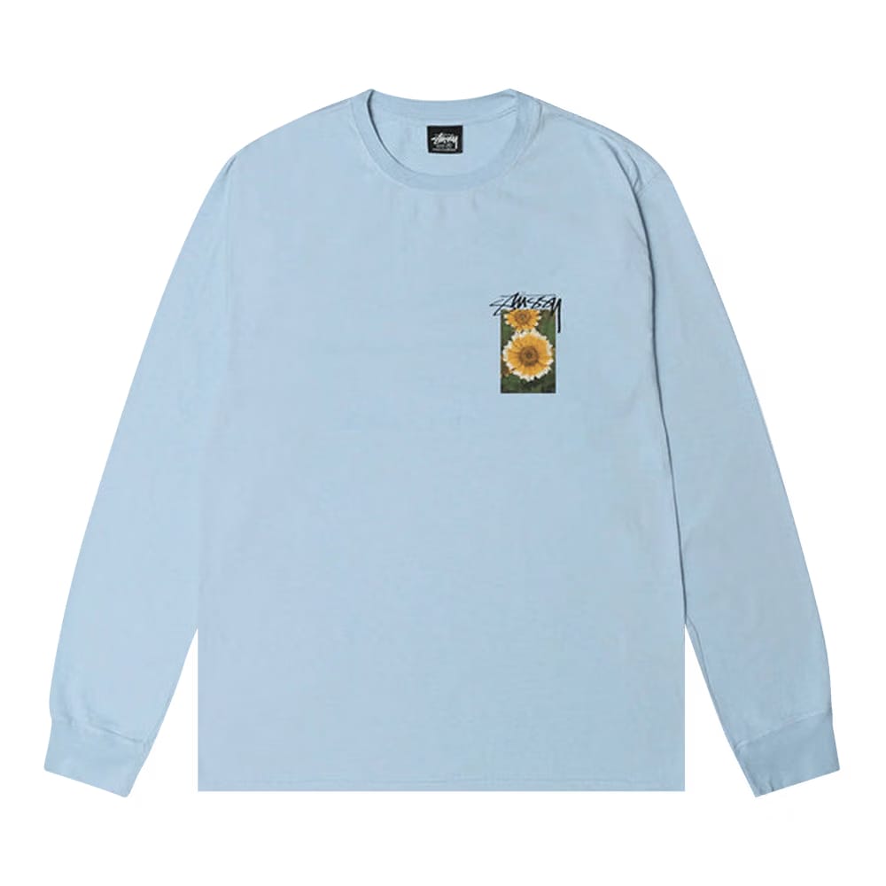 Stussy Flower Grid Pigment Dyed Long-Sleeve T-Shirt Sky Blue