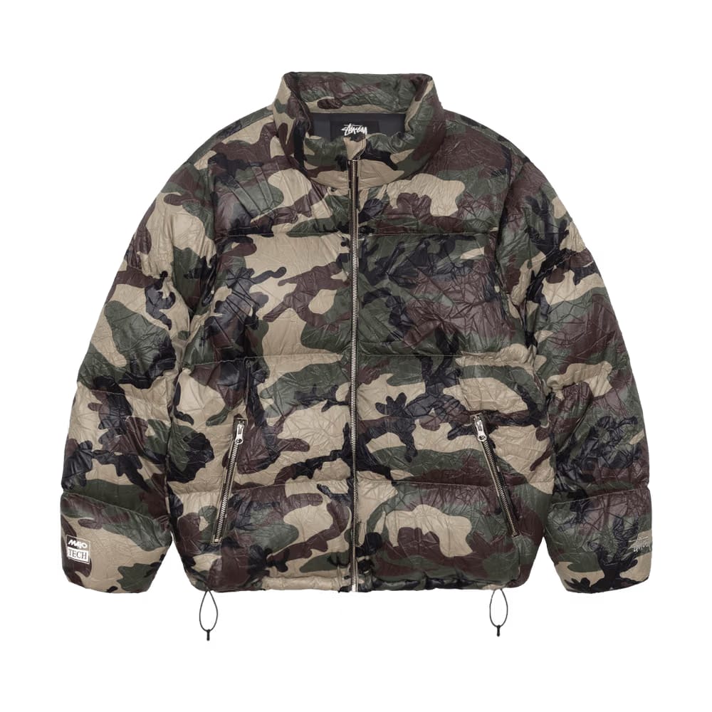 Stussy Wrinkled Nylon Down Puffer Woodland Camo