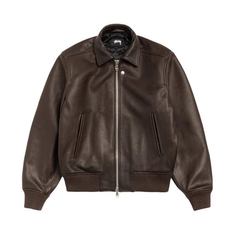 Stussy Leather Flight Jacket Dark Brown