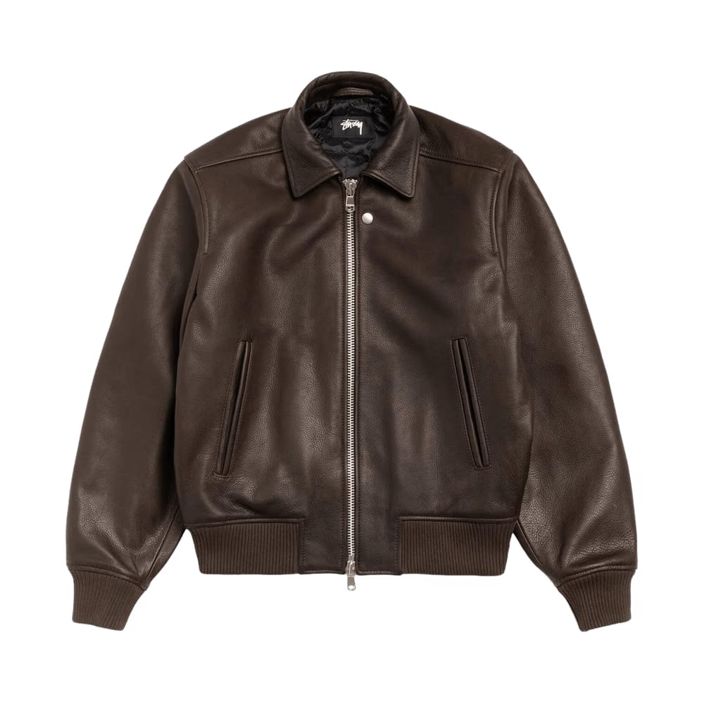 Stussy Leather Flight Jacket Dark Brown