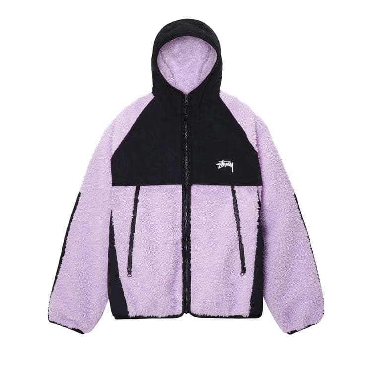 Stussy Sherpa Paneled Hooded Jacket Lavender