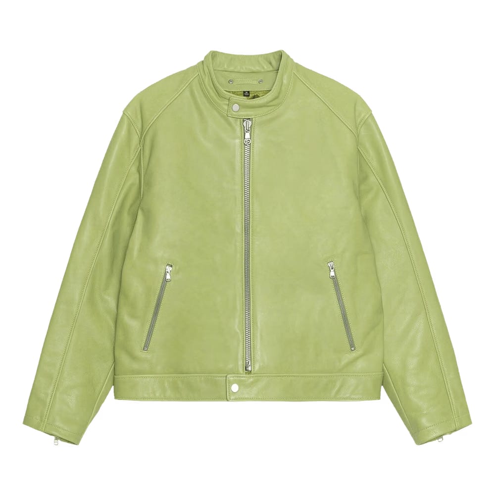 Stussy Cafe Racer Leather Jacket Lime