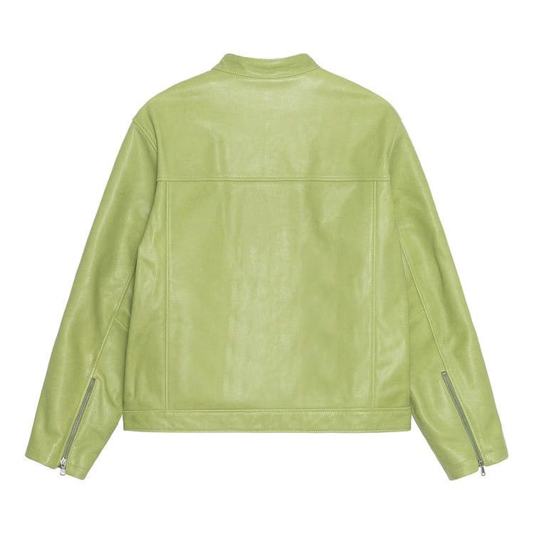 Stussy Cafe Racer Leather Jacket Lime