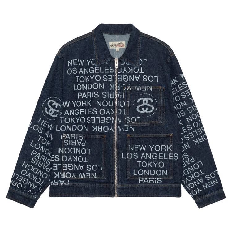 Stussy City Link Denim Zip Work Jacket One Wash