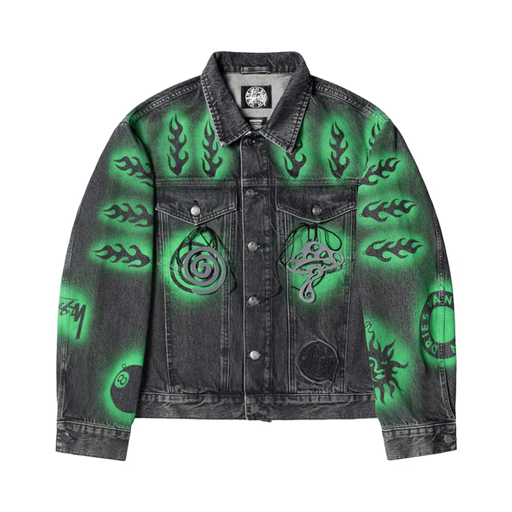 Stussy x Dries Van Noten Hand-Stencilled Denim Washed Black