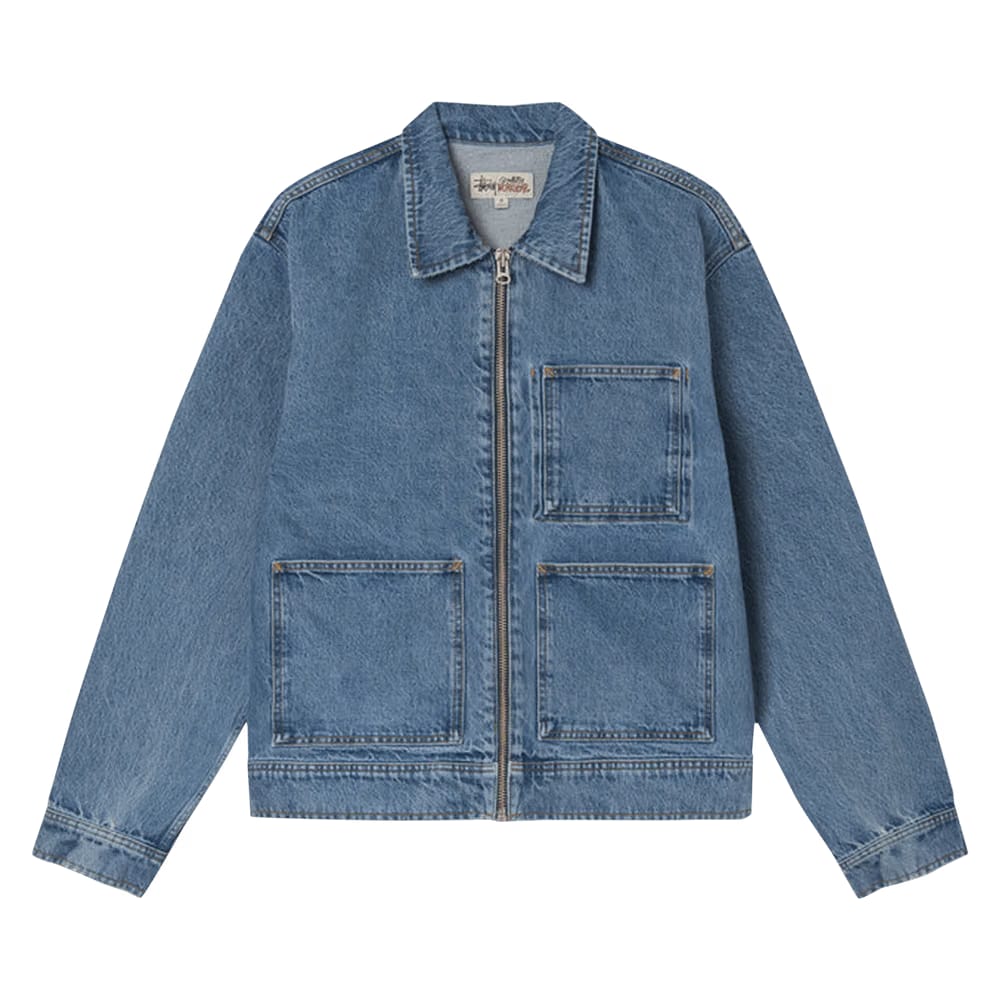 Stussy Denim Zip Work Jacket Washed Blue