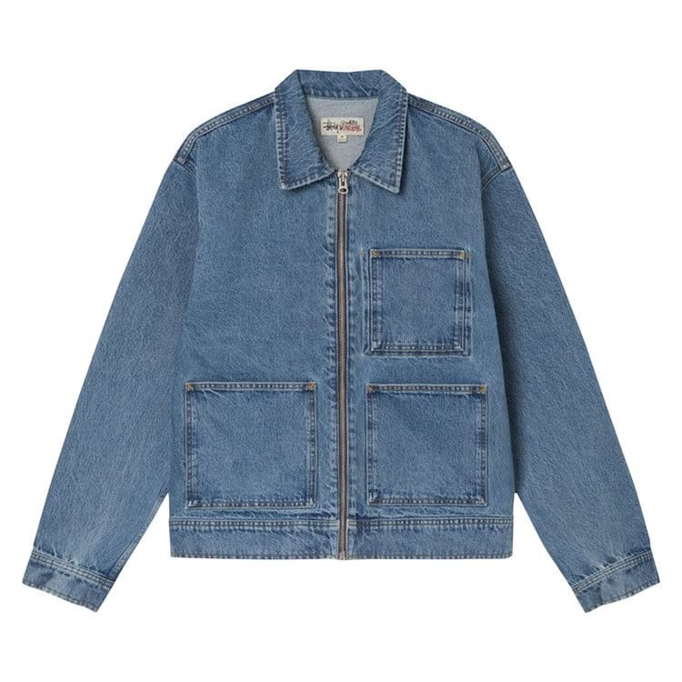 Stussy Denim Zip Work Jacket Washed Blue