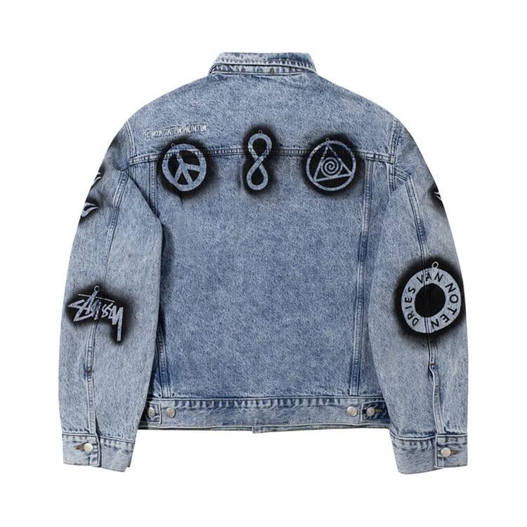 Stussy x Dries Van Noten Hand-Stencilled Denim Jacket Washed Blue
