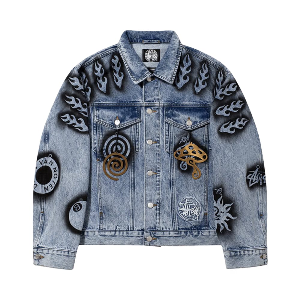 Stussy x Dries Van Noten Hand-Stencilled Denim Jacket Washed Blue