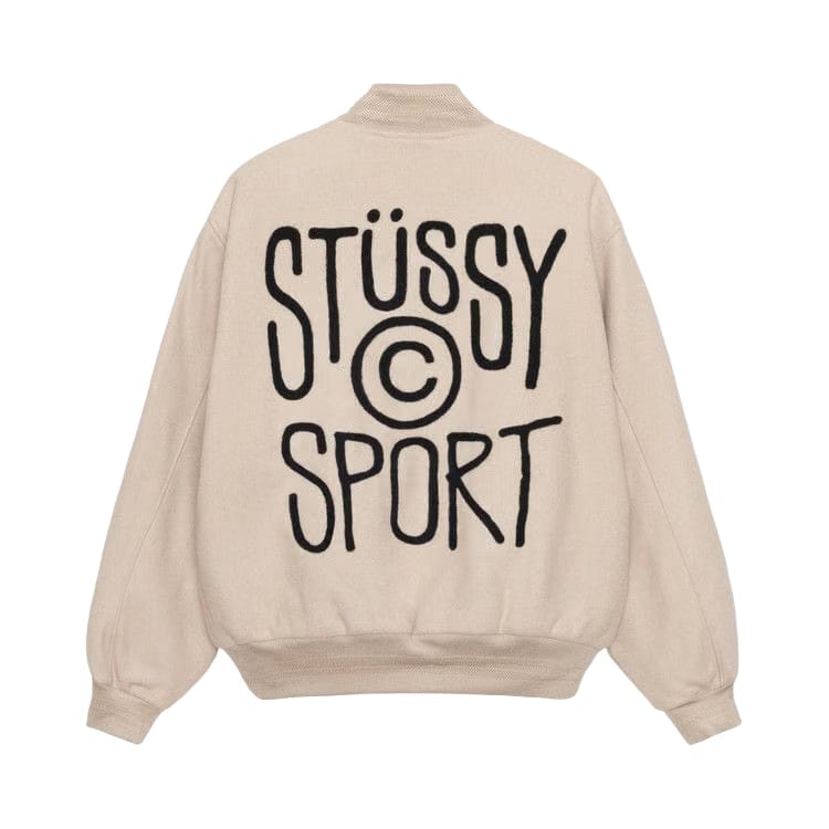 Stussy Sport Melton Varsity Jacket Oatmeal
