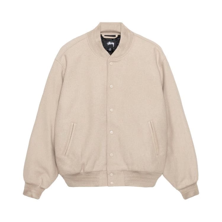 Stussy Sport Melton Varsity Jacket Oatmeal