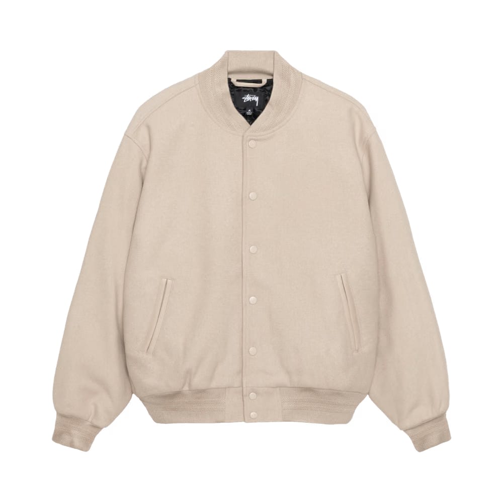 Stussy Sport Melton Varsity Jacket Oatmeal