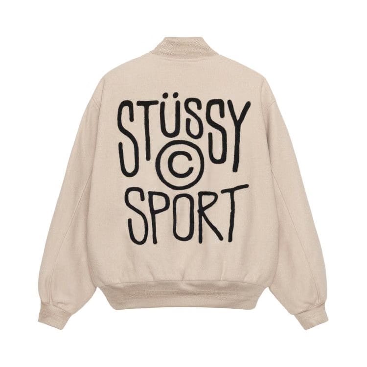 Stussy Sport Melton Varsity Jacket Oatmeal