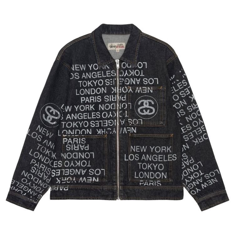 Stussy City Link Denim Zip Work Jacket Washed Black