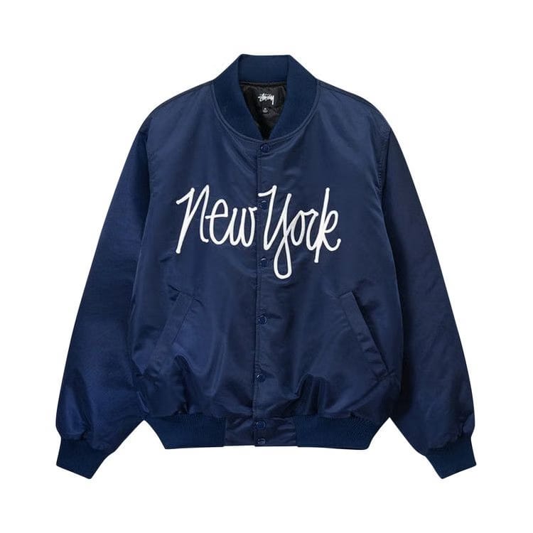 Stussy LA Chapter Satin Varsity Jacket Navy