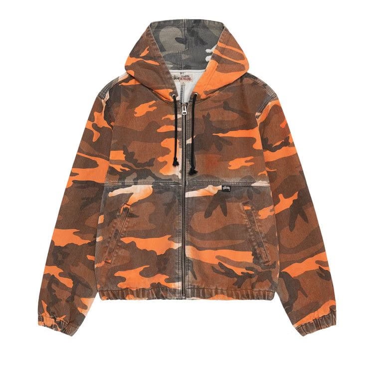 Stussy Spray Dye Hooded Work Jacket Orange Camo