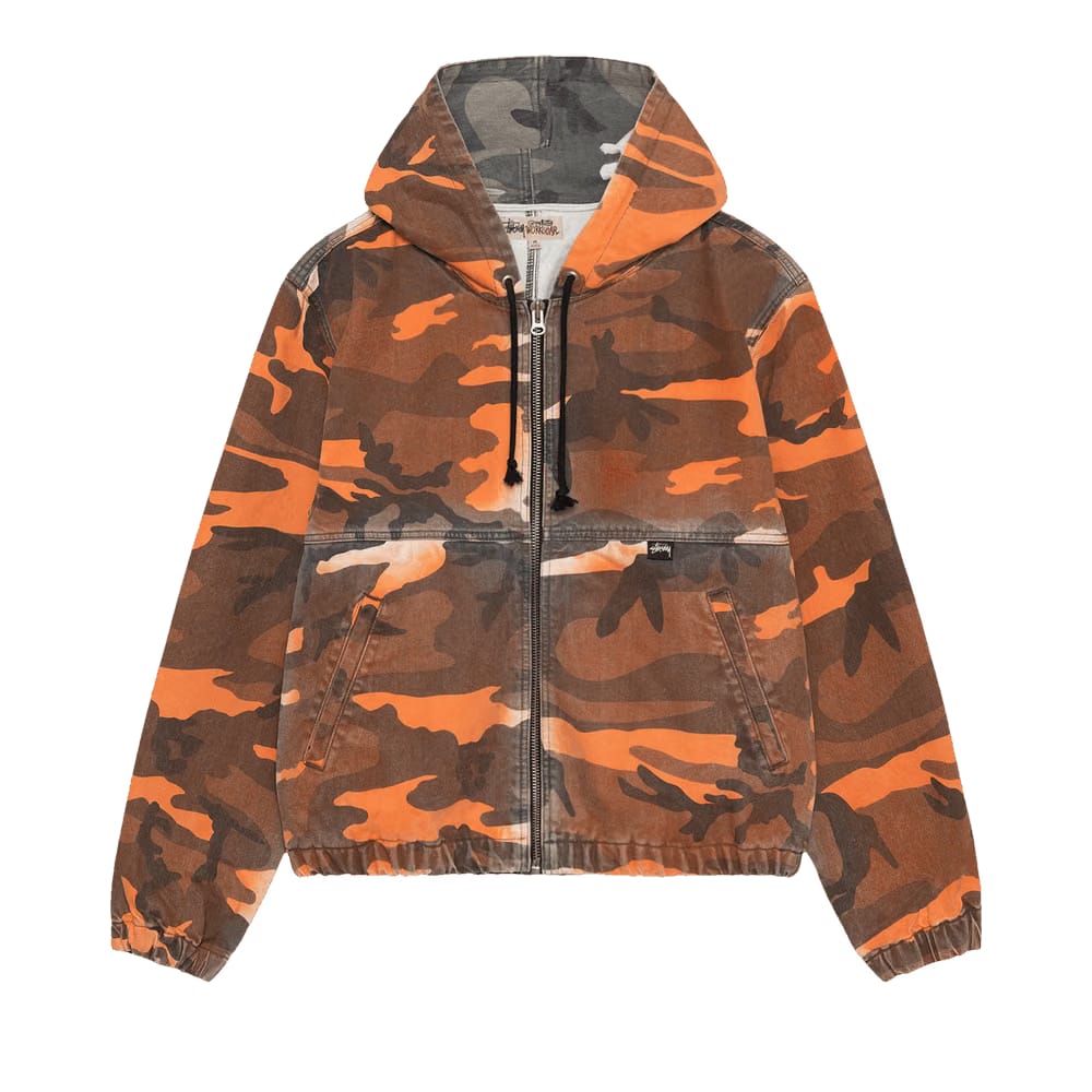 Stussy Spray Dye Hooded Work Jacket Orange Camo