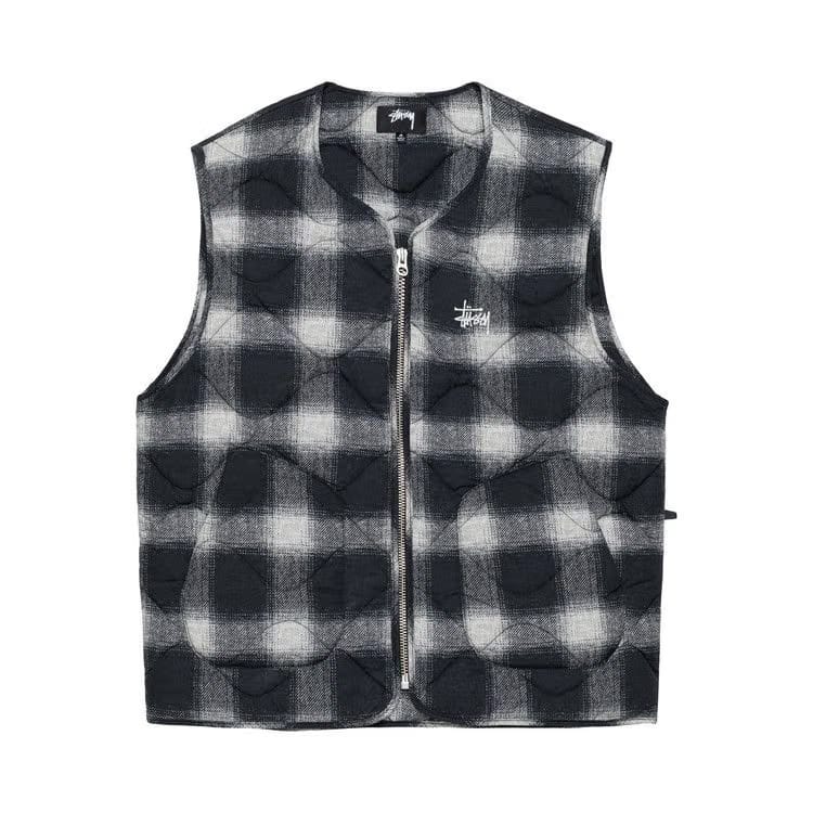 Stussy Plaid Nylon Liner Vest Black