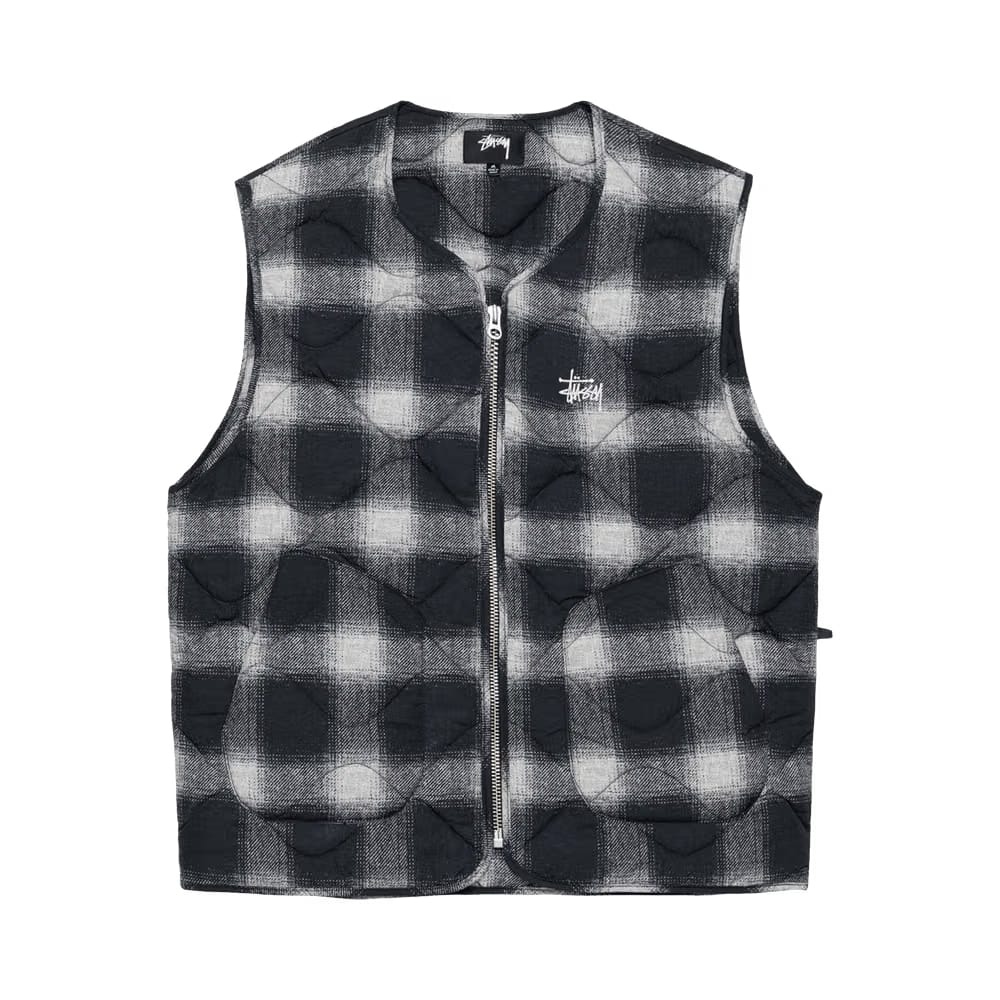 Stussy Plaid Nylon Liner Vest Black