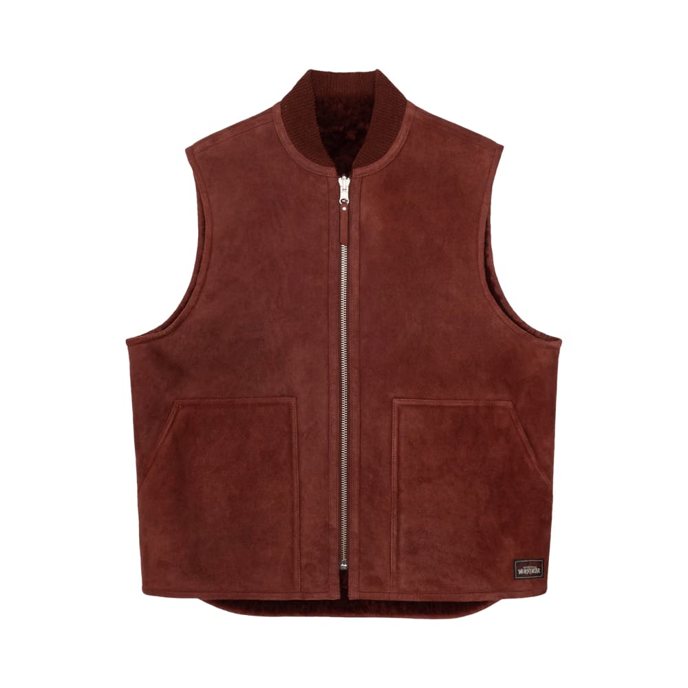 Stussy Reversible Shearling Workgear Vest Burgundy