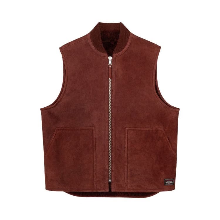 Stussy Reversible Shearling Workgear Vest Burgundy