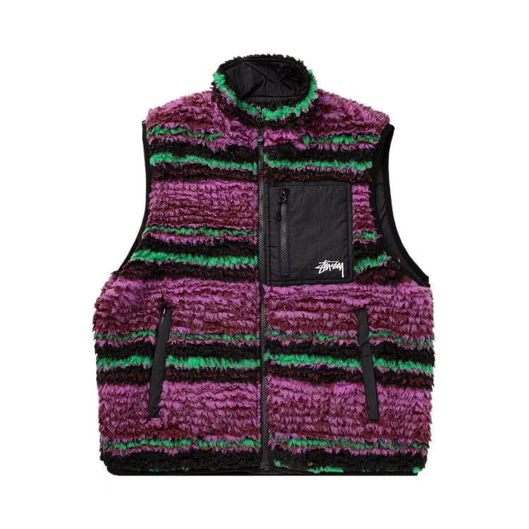 Stussy Striped Sherpa Vest Grape