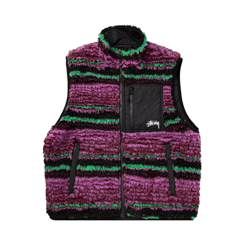 Stussy Striped Sherpa Vest Grape