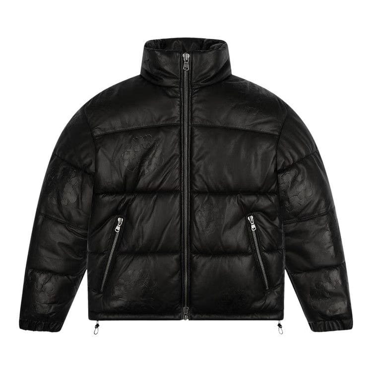 Denim Tears Leather Embossed Wreath Puffer Jacket Black