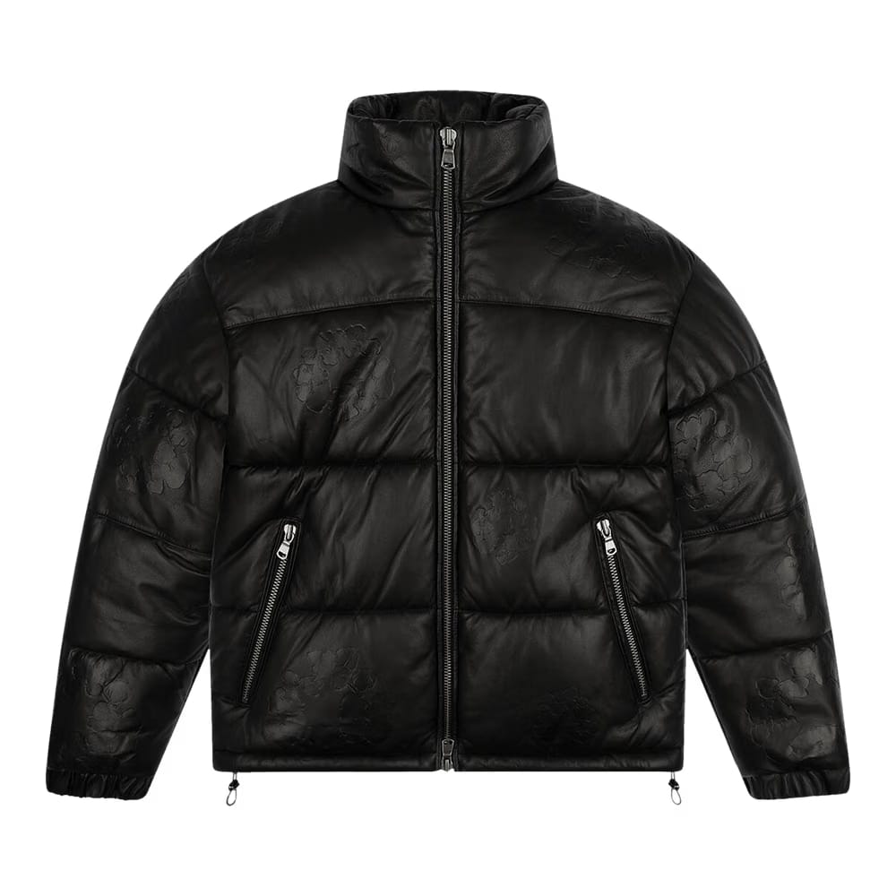 Denim Tears Leather Embossed Wreath Puffer Jacket Black